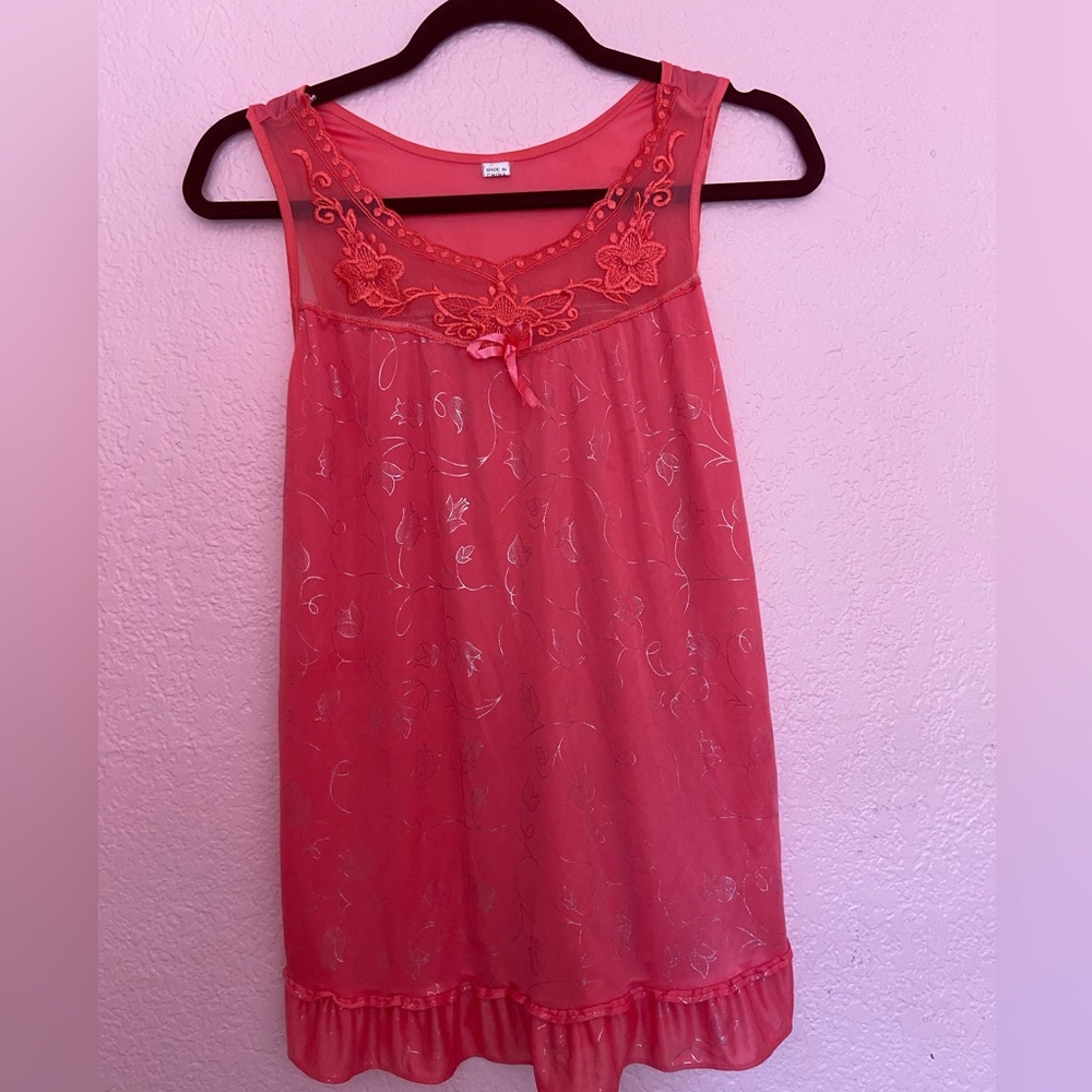 Pink Lace Chemise with Empire Waist and Bow